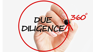 Due Diligence circled with red pen and the words 360 degrees