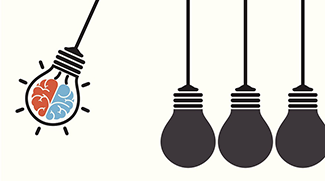 Graphic of light bulbs with one including a brain to stand out 